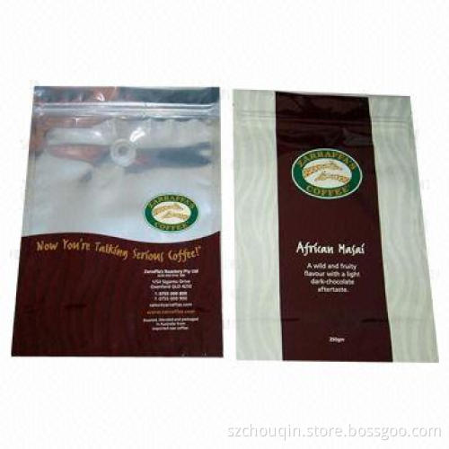 Aluminum Foil Coffee Bags with One-way Valve and Clear Zipper